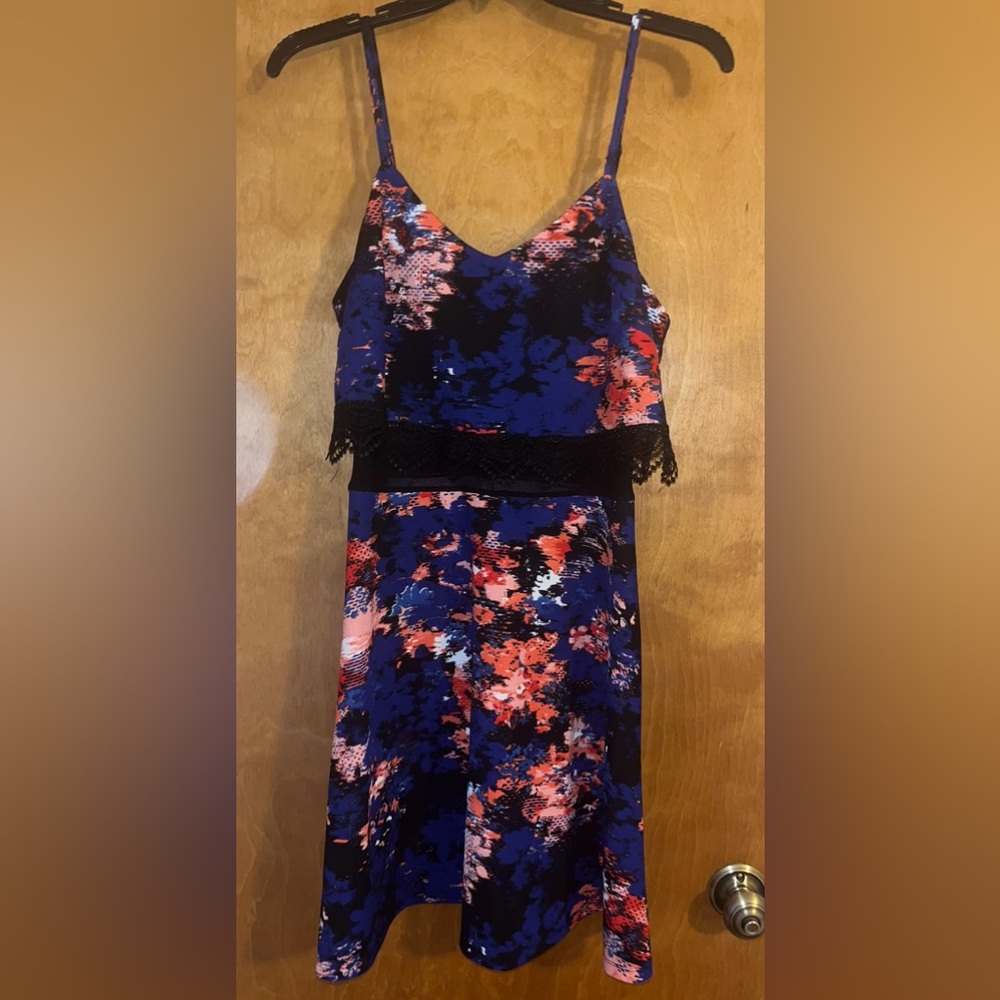 Material Girl Juniors Dress with Blue, Black & Red Design never worn